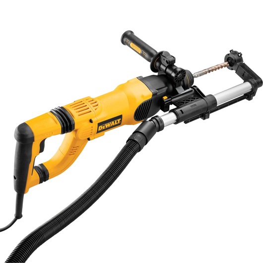 Rotary hammer dust extractor telescope with hose