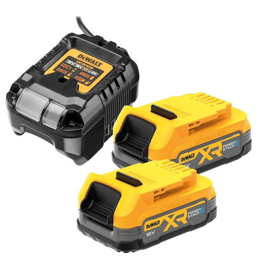 18V 1.7AH Li-ion Powerstack battery and charger kit including charger DCB1102 and x2 Powerstack 1.7AH batteries DCBP034