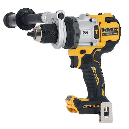 Bare unit 18V XR Brushless Premium Hammer Drill Driver with side handle attached