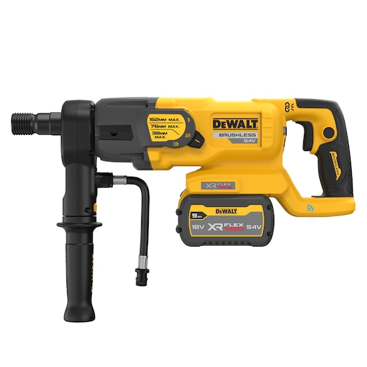 54V XR FLEXVOLT Diamond Drill with XR FLEXVOLT 9AH battery DCB547, side view