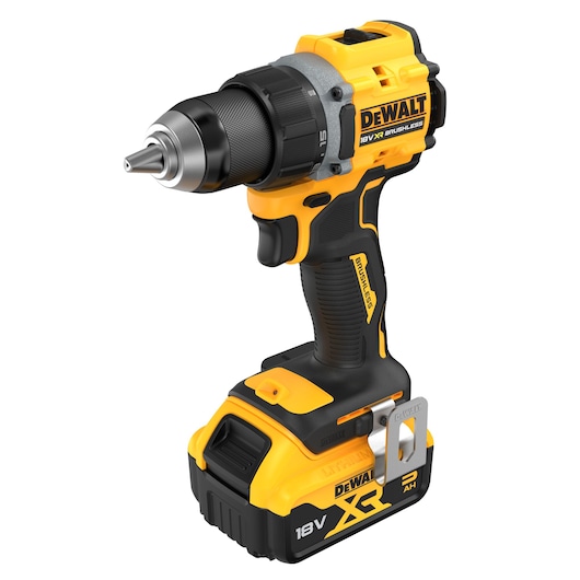 18V XR Brushless Compact Hammer Drill Driver with 18V 5Ah battery 3/4 view