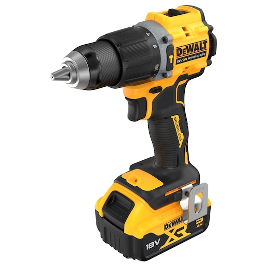 18V XR Brushless Compact Hammer Drill Driver with 18V 5Ah battery 3/4 view