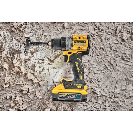 XR Brushless Drill Driver right side view drilling