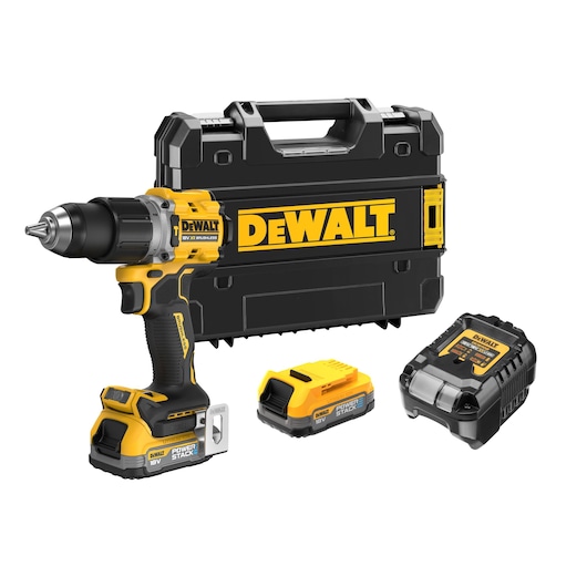 18V XR BRUSHLESS HAMMER DRILL DRIVER KIT WITH 2 POWERSTACK BATTERIES CHARGER AND KITBOX