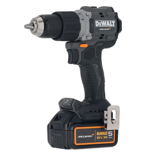DEWALT/McLaren Drill Driver with 18V XR 5Ah battery 3/4 view