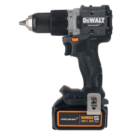 DEWALT/McLaren Drill Driver with 18V XR 5Ah battery right side view