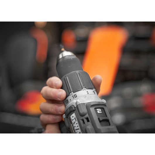 Close view DEWALT/McLaren drill driver chuck