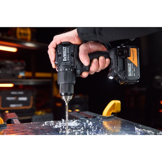 DEWALT x McLaren F1 Team 18V XR Special Edition Hammer Drill Driver with 4Ah battery drilling metal sheeting