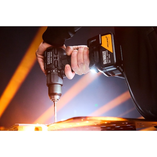 DEWALT x McLaren F1 Team 18V XR Special Edition Hammer Drill Driver with 4Ah battery drilling metal sheeting