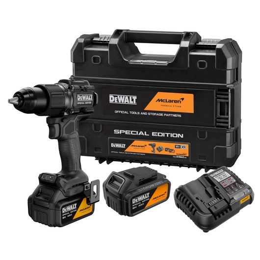 DEWALT x McLaren F1 Team 18V XR Special Edition Hammer Drill Driver with 4Ah battery, case and charger