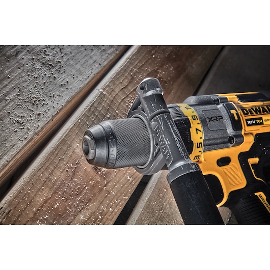 Close up view of 18V XR Brushless drill driver chuck