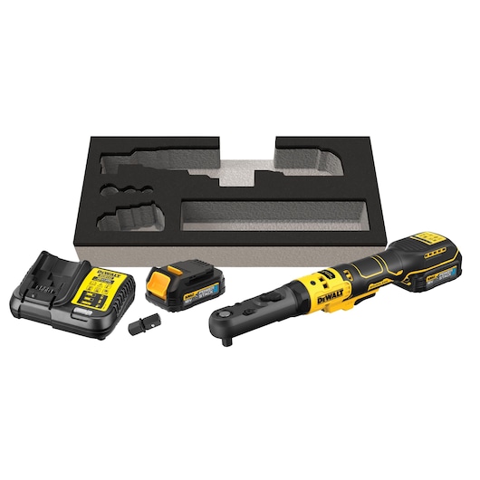 12V MAX XTREME(™) Sealed Head Ratchet kit image with Powerstack batteries, charger, anvils and foam insert