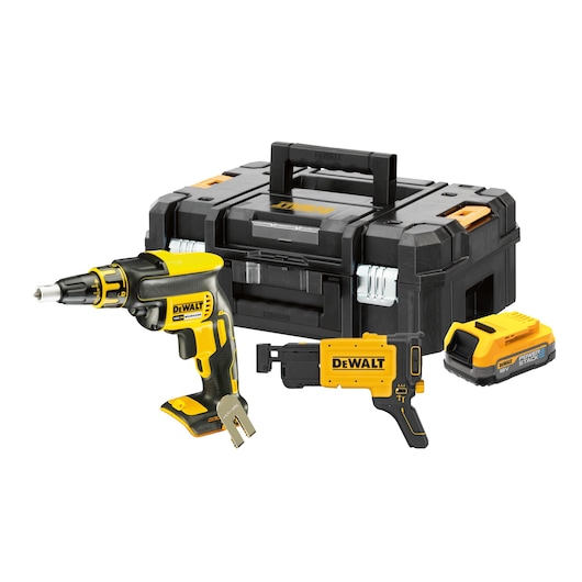 18V XR Gipsskruvdragare med 1x POWERSTACK kompakt batteri utan laddare i TSTAK