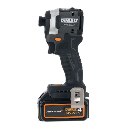 DEWALT/McLaren Impact  Driver with 18V XR 4Ah battery right side view