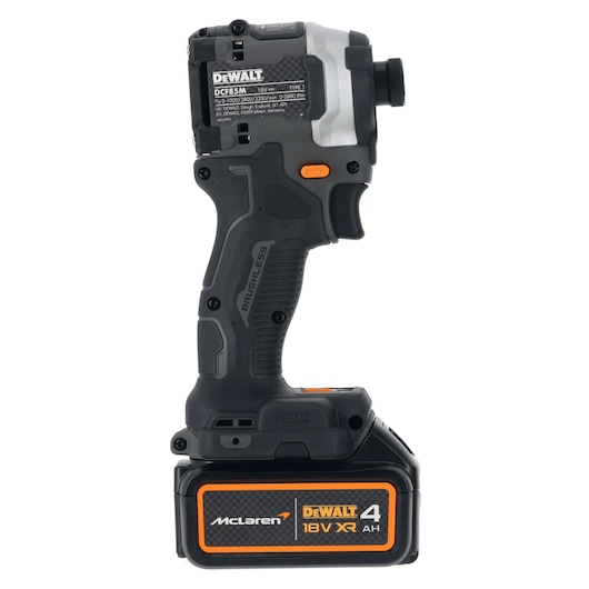 DEWALT/McLaren Impact  Driver with 18V XR 4Ah battery left side view