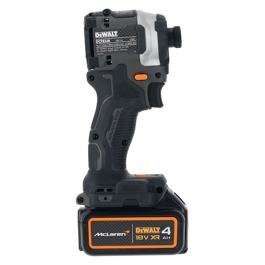 DEWALT/McLaren Impact  Driver with 18V XR 4Ah battery left side view