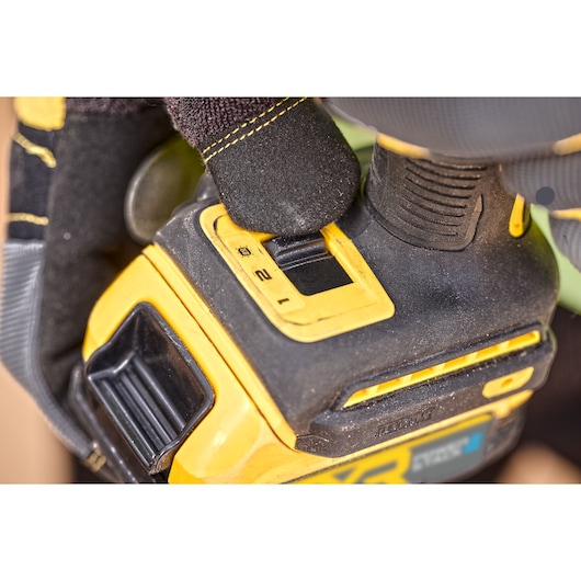 Close view of mode selector on DCF870 18V XR Brushless impact driver