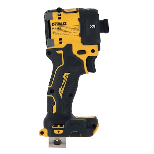 Rear side view of 18V XR Brushless Impact Driver bare unit
