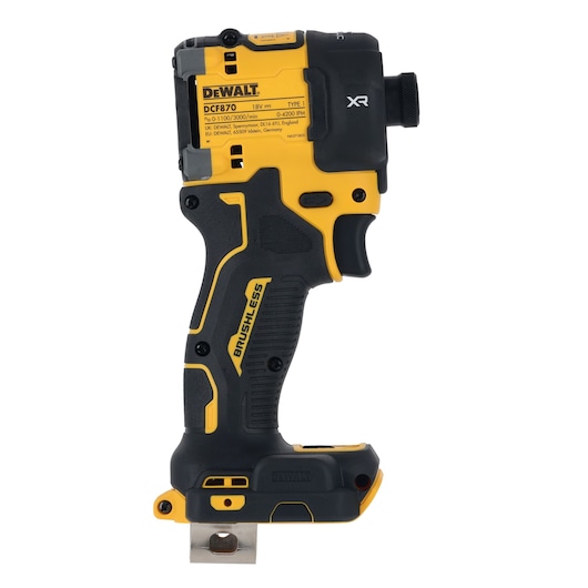 Rear side view of 18V XR Brushless Impact Driver bare unit