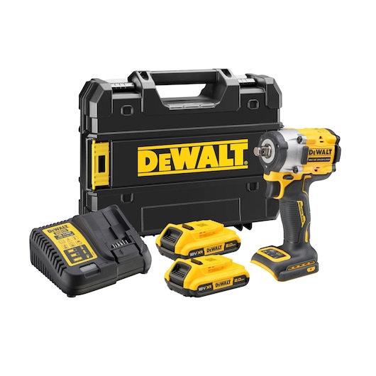 18V XR 1/2" Kompakt mutterdragare med låsring - 2x 2.0Ah batterier och laddare i TSTAK