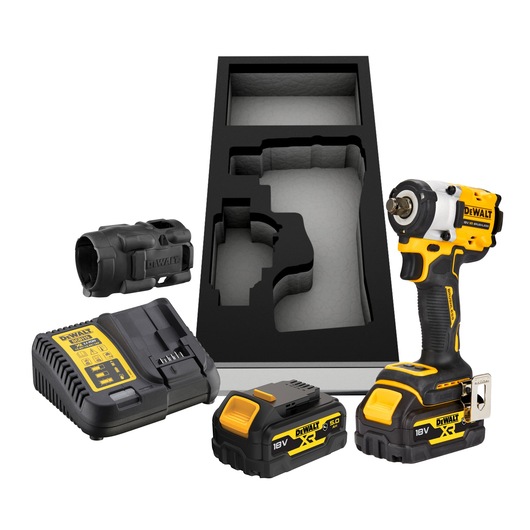 18V XR 1/2" Mutterdragare med låsring – 2x 5.0Ah AUTO batterier med verktygsskydd och skuminlägg