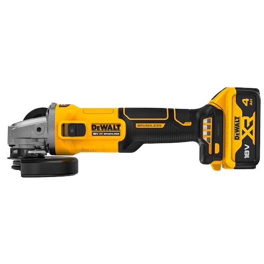 DEWALT 18V XR Brushless Angle Grinder with 4Ah battery view from right side