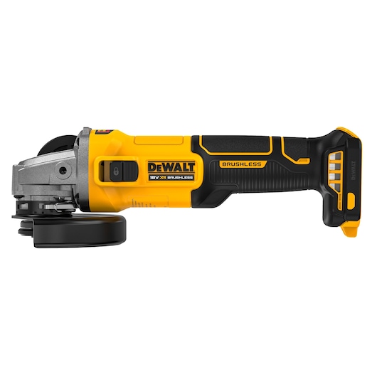 DEWALT 18V XR Brushless Angle Grinder view from right side DEWALT 18V XR Brushless Angle Grinder view from right side
