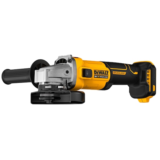 DEWALT 18V XR Brushless Angle Grinder ¾ view from right side DEWALT 18V XR Brushless Angle Grinder ¾ view from right side