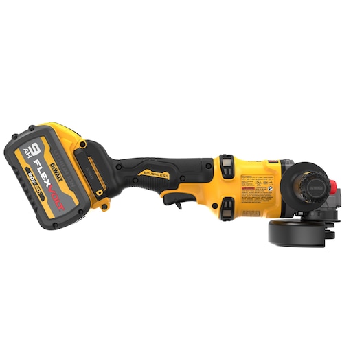 4-1/2" - 6" Side Handle Detect Small Angle Grinder with FLEXVOLT Battery viewed straight on showing the back side on white background