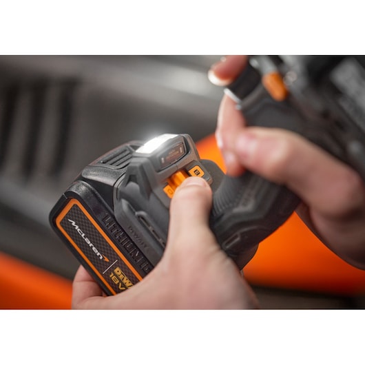Working light on DEWALT/McLaren drill driver being activated
