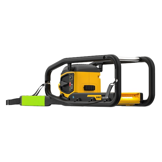 Rear 3/4 view of Powershift Powerpack Concrete Vibrator with green shoulder strap