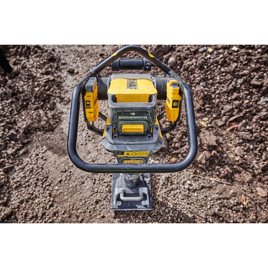Close view of controls on Powershift Rammer on a construction site