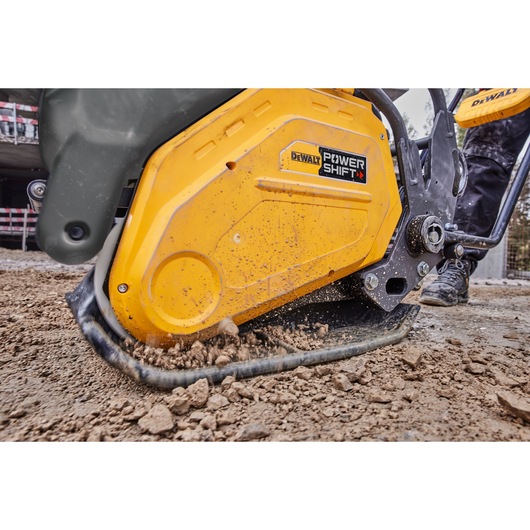 Close view of ground being compacted by Powershift Plate Compactor