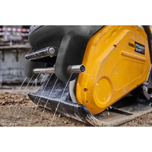 Close view of sprinkler system on a Powershift Plate Compactor