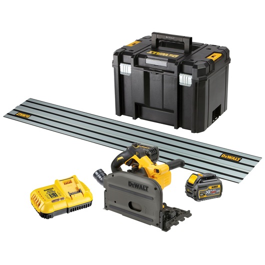 54V XR Sänksåg FlexVolt med 2x FLEXVOLT-batterier samt styrskena