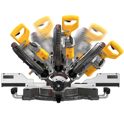 A CLOSE UP OF THE HEAD LOCK ON THE 305MM MITRE SAW