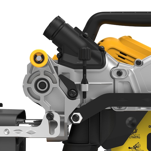 THE HEAD LOCK AND DUST EXTRACTION ON THE 305MM MITRE SAW