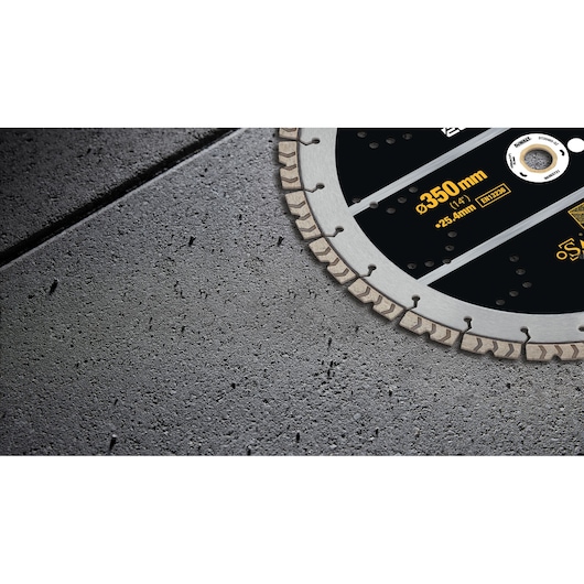 Close up of segmented Elite Diamond Cutting Wheel 350 x 25 4mm
