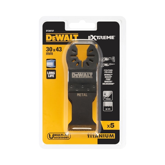 Front view of DEWALT Extreme 30 X 43mm x5 Multi-Fit Accessory in Pack