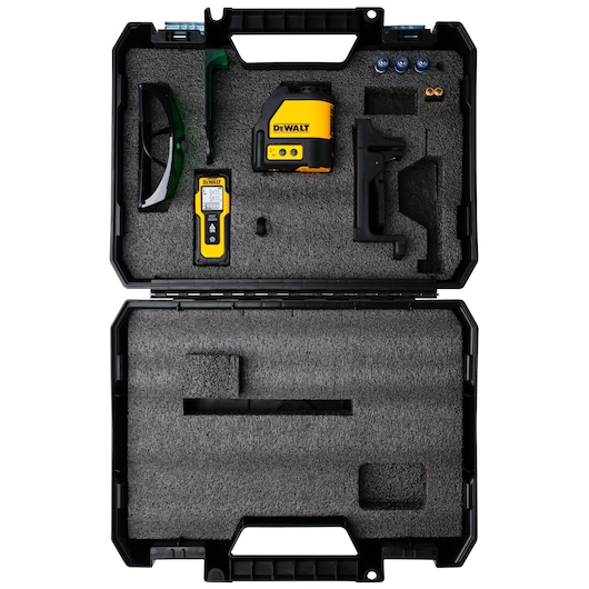 Open kit case displaying compact laser and accessories