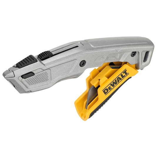 Knife on white showing where the blade is stored in knife