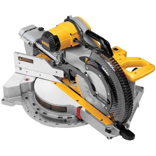 Overhead view of 12 inch double bevel sliding compound miter saw.