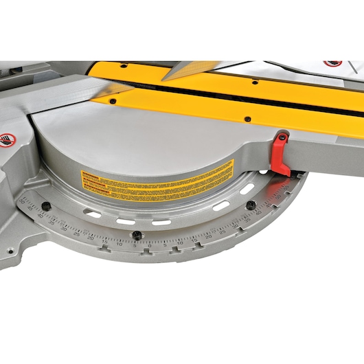 Sliding bevel feature of a 12 inch double bevel sliding compound miter saw.