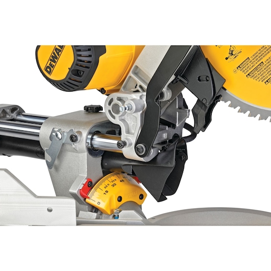 Sliding fence feature of a 12 inch double bevel sliding compound miter saw.