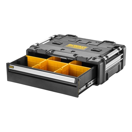Toughsystem 2.0 deep drawer ¾ right view with open drawer showing compartments