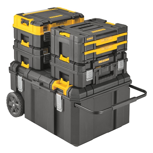 Mobile TSTAK job chest with x4 TSTAK cases connected on top of it