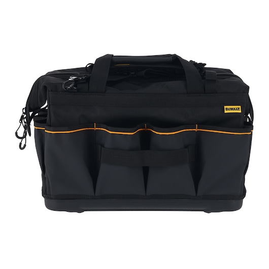 DEWALT tool bag with multiple exterior pockets for organized tool storage and easy transport.