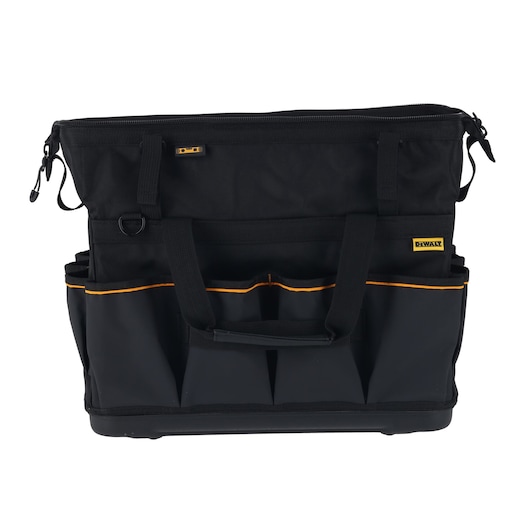 DEWALT tool bag with multiple exterior pockets for organizing and carrying tools.