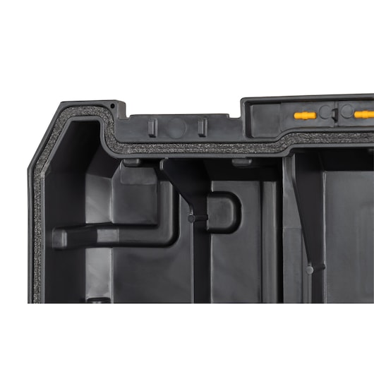 Limited Editon DEWALT/McLaren TSTAK 3-IN-1 Rolling Workshop close-up of locking lid