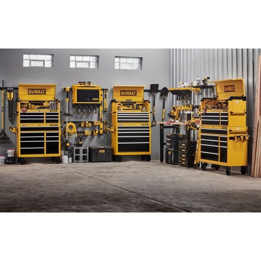 DEWALT Metal Chests and Cabinets Featuring Batteries and Lawn/Garden Kits.